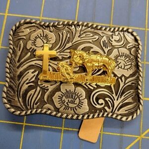 Western Buckle Unisex Brand New Gold Tone Cowboy & Horse Praying at Cross